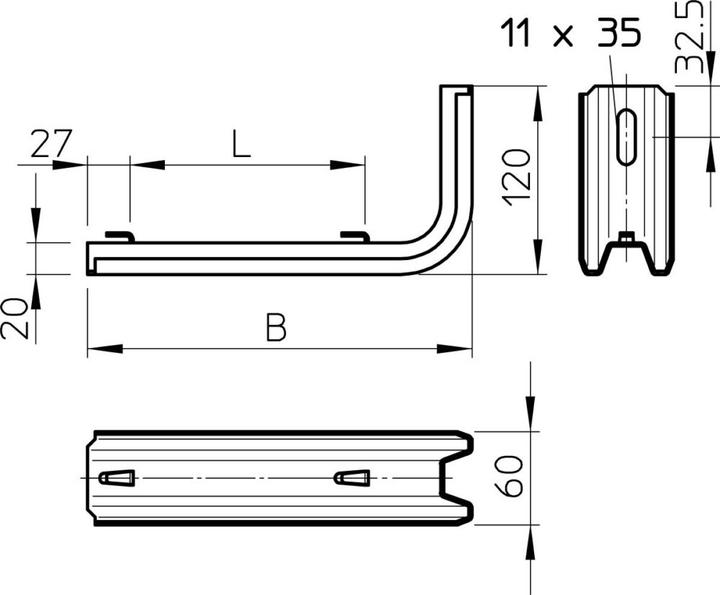 Produktbild OBO Bettermann OBO TPSAG 345 FT Wand-/Stielausleger 345mm fÃ¼r Gitterrinne