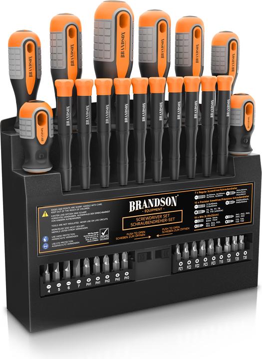 Image du produit Brandson Jeu de tournevis 36 pièces, magnétique, 18 embouts + porte-embouts, fente, Phillips, mécanique de (Escale, Recouvrement cruciforme Phillipps (PH), Pin-torx, Cruciforme PZ)