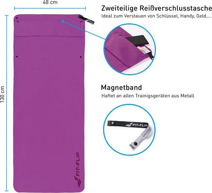 Immagine prodotto Fit-Flip Fitnesshandtuch Mikrofaser mit Reissverschlusstasche 130x48cm (130 x 48 cm)