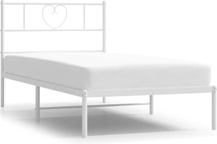 Produktbild VidaXL Bettgestell mit Kopfteil Metallbett Bett Einzelbett Weiss 100x200cm (100 x 200 cm)