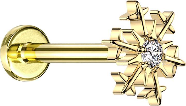 Immagine prodotto Star Piercing Micro labret filo interno placcato oro fiocco di neve placcato oro quattro cristalli argento (senza ottone, Titanio G23)