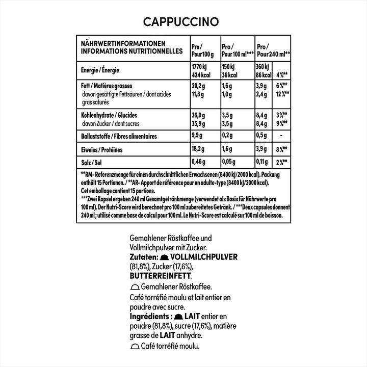 Nährwerte und Zutaten Nescafé Dolce Gusto Cappuccino (15 x Port.)