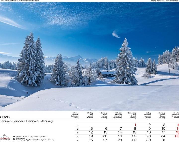 Produktbild Schweiz-Suisse-Svizzera-Switzerland 2026 (40 x 31 cm, Harter Einband, Französisch, Deutsch)