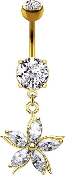 Star Piercing Banane vergoldet mit Anhänger Kristallblume (Messing, Chirurgenstahl 316L)