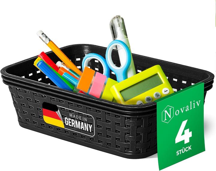 Image du produit Novaliv 4 Stück Elegante Aufbewahrungskörbe in Rattan-Optik | Schwarz Kunststoff 1L? für Büro und Z (20 x 14 x 6 cm, 1 l)