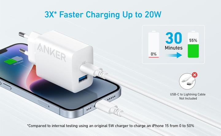 Immagine prodotto Anker Caricabatterie (20W, 2 porte) con cavo USB-C (20 W)