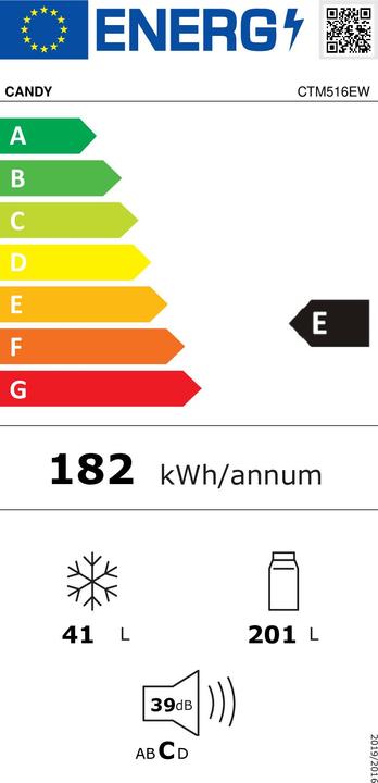 Etichetta energetica Candy CTM516EW Frigorifero Doppia Porta da Incasso (242 l)