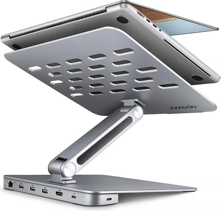 Axagon HMC-STND Ständer für Laptops und Tablets, USB-C-Hub - silber (USB-C, 7 Ports)