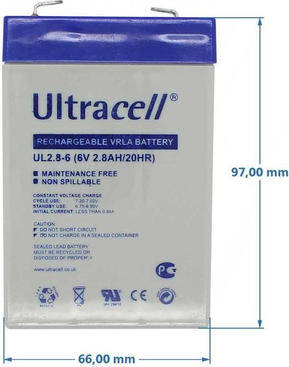 Produktbild Ultracell UL2.8-6 6V 2,8Ah Bleiakku AGM Blei Gel Akku (6 V, 2.80 Ah)
