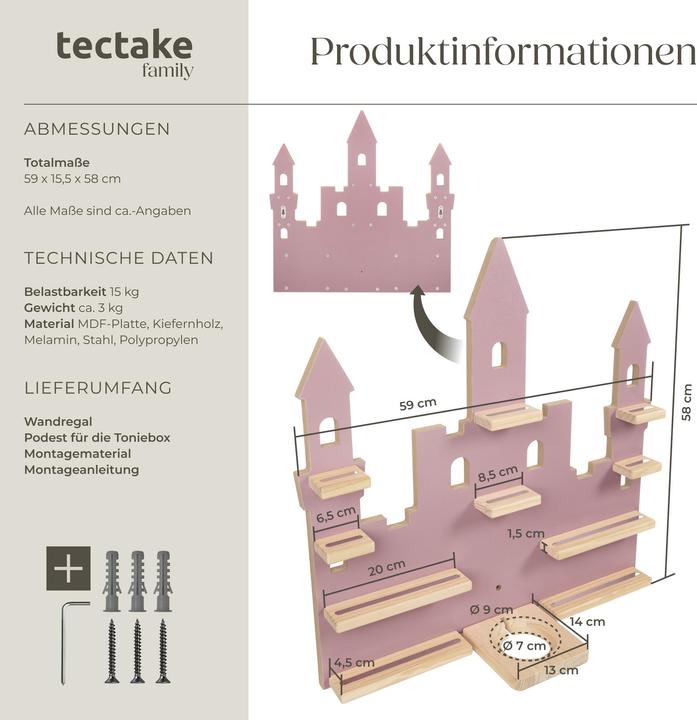 Immagine prodotto tectake Mensola a muro MyLittleStory Princess Castle per fino a 22 Tonies