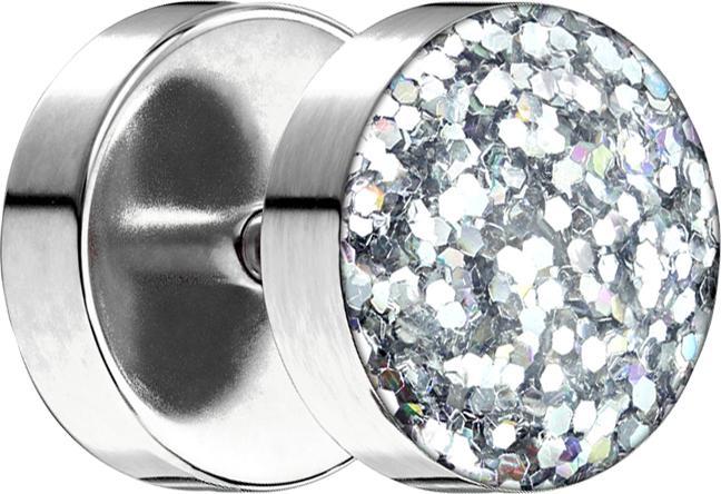 Image du produit Star Piercing Fake Plug mit glitter Kuppel silber (sans laiton, Acier chirurgical 316L)