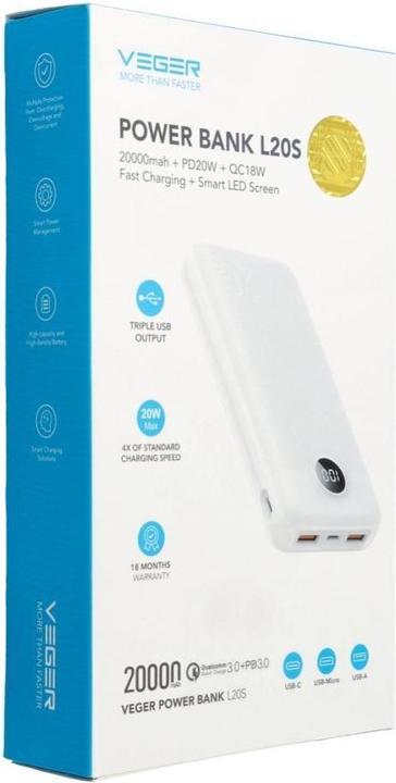 Image du produit Veger L20S Chargeur (20000 mAh, 20 W, 20 Wh)