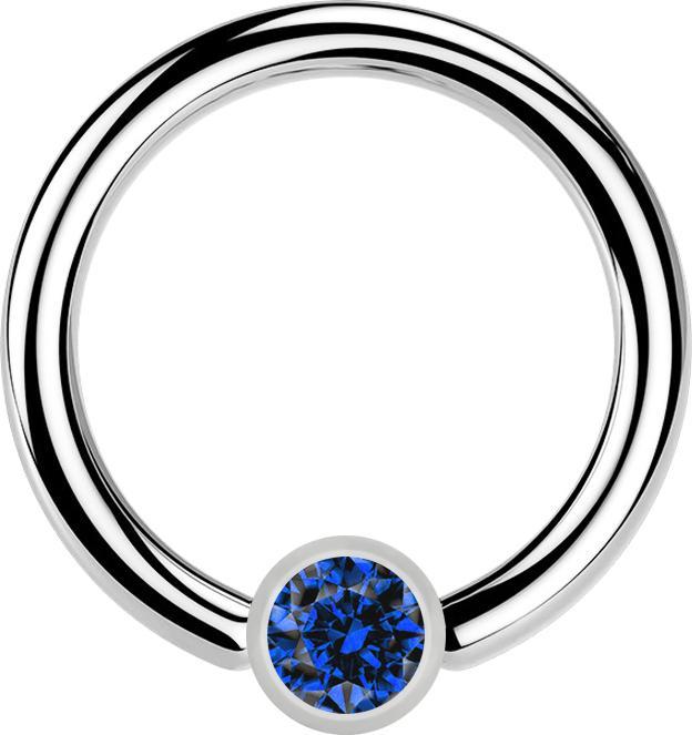 Produktbild Star Piercing Ball Closure Ring silber und Kristall dunkelblau (ohne Messing, Chirurgenstahl 316L)