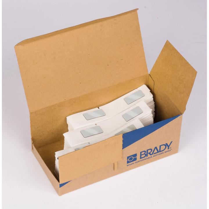 Actual product image Brady M6-07-7593-SL, Foamed-on polyester, silver, glossy, 18.00 x 35.00 mm, permanent (300/
