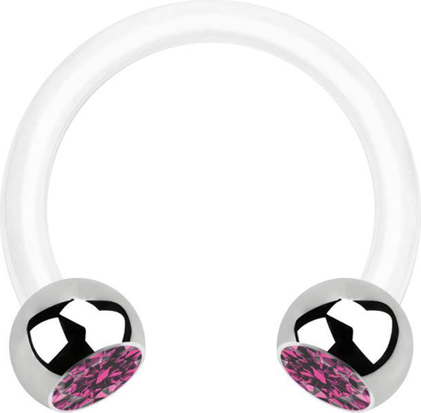 Produktbild Star Piercing Micro Circular Barbell weiss mit zwei Kugeln silber Kristall pink (Chirurgenstahl 316L, Bioflex, ohne Messing)