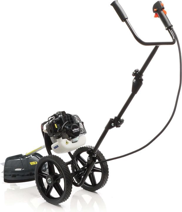 Produktbild Wiltec 2in1 Benzin Motorsense 1,9kW Räder Freischneider Rasentrimmer Gartengerät (Metallschneideblatt, Trimmfaden)