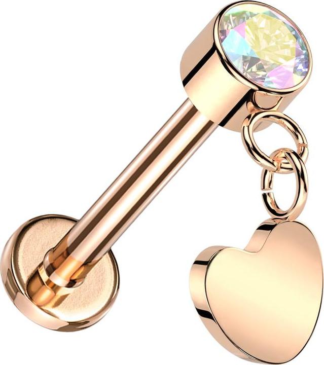 Produktbild Star Piercing Micro Threadless Labret rosegold Zylinder rosegold Kristall multicolor Anhänger Herz rosegold (ohne Messing, Titan G23)