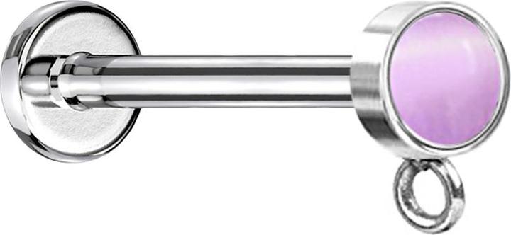 Produktbild Star Piercing Micro Labret Innengewinde silber mit Zylinder viloletter Katzenauge Stein Ring für Anhänger (ohne Messing, Chirurgenstahl 316L, Mineralisch)