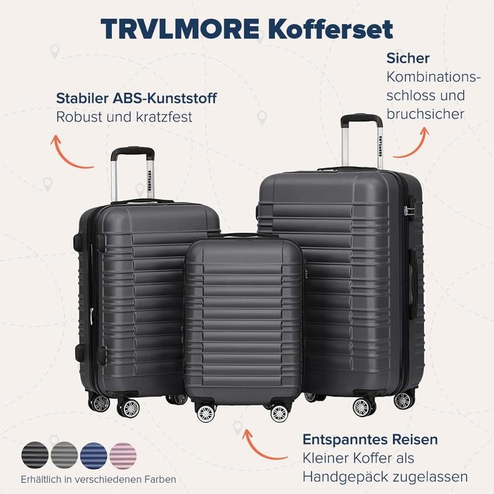Actual product image Trvlmore Hartschalenkoffer-Set (3-teilig) (110 l, Hand luggage (up to 50 litres), M (50 - 90l), L (90 - 115l))