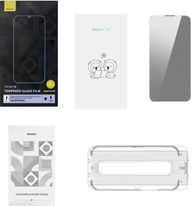 Actual product image Baseus Privacy Tempered Glass for iPhone 14 Pro Full Screen 0.4mm Privacy Filter Anti Spy + Mounting (1 Piece, Apple iPhone 14 Pro)