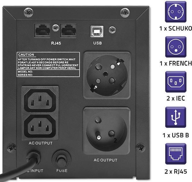 Produktbild Qoltec Zasilacz awaryjny UPS | Monolith | 1500VA | 900W | LCD | USB (1500 VA, 900 W, Line-Interaktiv USV)