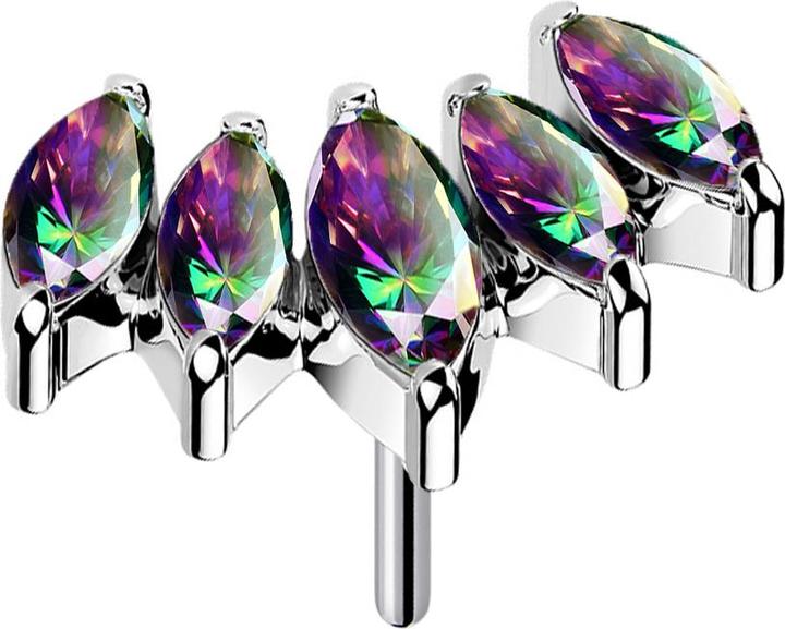 Actual product image Star Piercing Threadless fan silver with five crystals dark multicolour (without brass, Titanium G23)