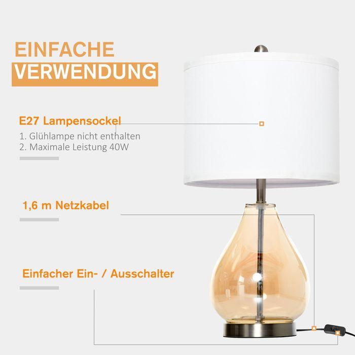 Actual product image Swisshandel24 Set of 2 table lamps Table lamps E27 socket bedside lamp 40 W glass linen steel amber Ø30 x 5 (E27)
