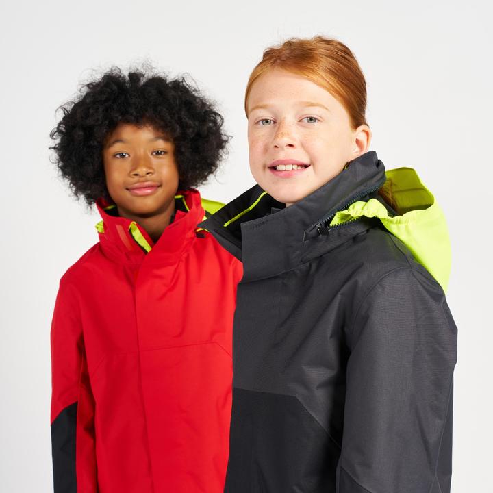 Actual product image Tribord Rain jacket sailing jacket children waterproof windproof - Sailing 300 red/yellow (10, 11, 12)