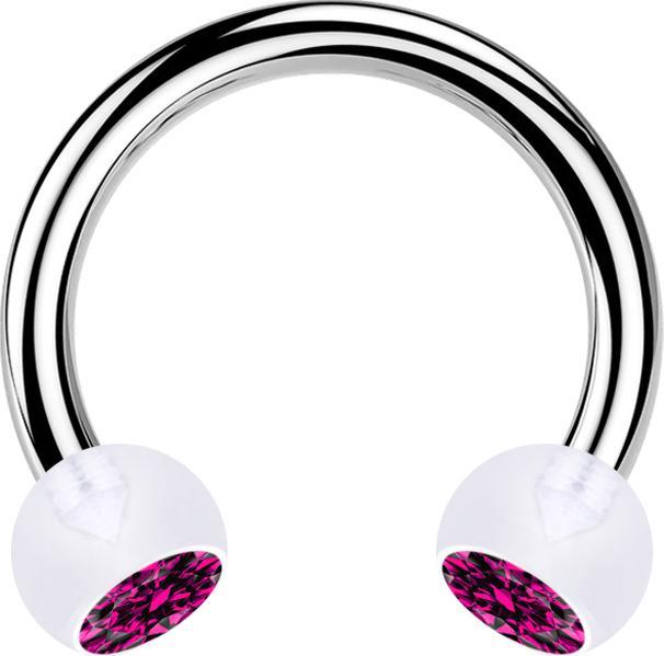 Produktbild Star Piercing Micro Circular Barbell silber mit zwei Kugeln transparent Kristall fuchsia (ohne Messing, Bioflex, Chirurgenstahl 316L)