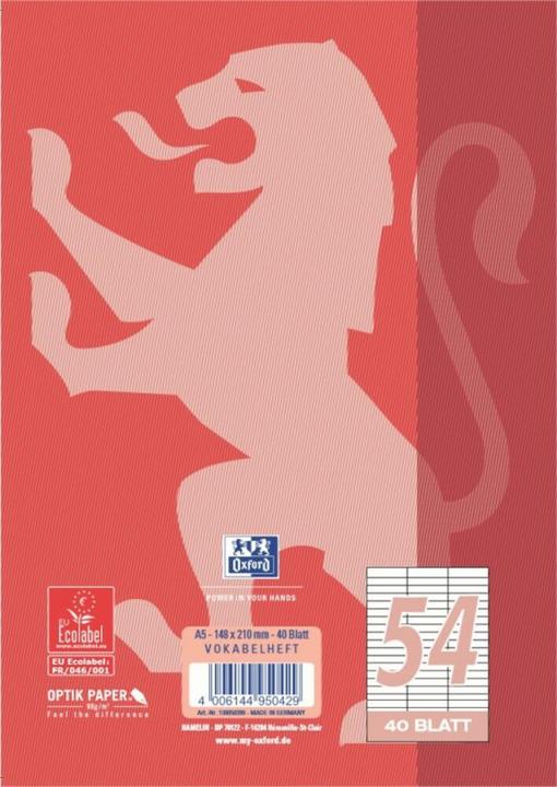 Immagine prodotto Oxford Libro di vocabolario A5, 40 fogli, lin. 54, 90 g/m (A5, Righe, Copertina rigida)