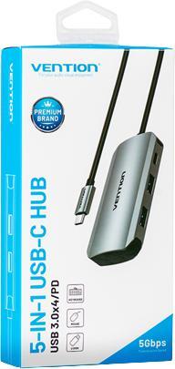Immagine prodotto Vention Stacja dokująca USB-C do 4x USB3.0, PD 0,15m TNBHB (szary) (USB-C, 5 Porti)