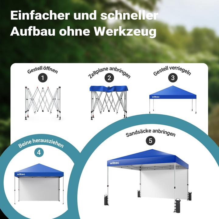 Actual product image Wiltec Folding gazebo 3x3m blue wheels garden gazebo party tent pavilion camping (300 cm, 300 cm)