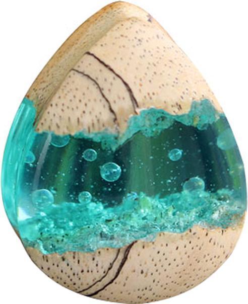 Image du produit Star Piercing Flared Plug Goutte Océan Epoxy aqua en bois de tamarin (sans laiton, Organique)
