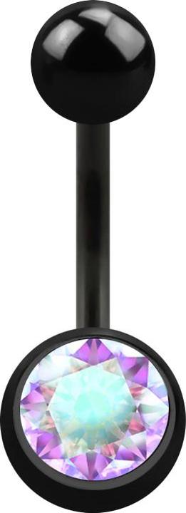 Star Piercing Banane schwarz mit Kugel und Kugel Kristall multicolor (Chirurgenstahl 316L, ohne Messing)
