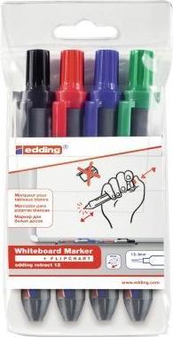 Image du produit Edding retract 12 marqueur(s) pointe ogive (Noir, Rouge, Bleu, Vert, 3 mm, 4 x)