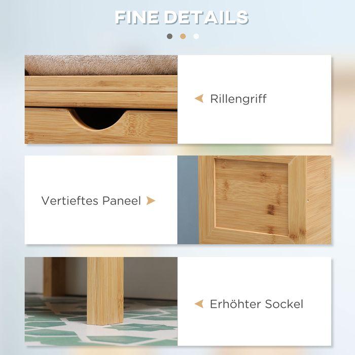 Produktbild Swisshandel24 Badezimmerschrank Bambus, 3 Regale, 2 Schubladen, Kippschutz (30 x 30 x 140 cm)