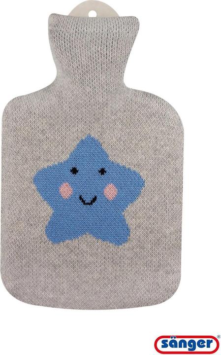 Sänger Wärmflasche aus Naturkautschuk mit Strickbezug aus Bauwolle Stern grau (0.80 l)