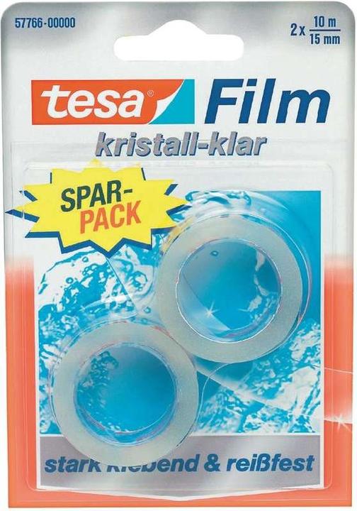 Produktbild tesa 2x tesafilm KRISTALL-KLAR, hochtransparent, alterungsbeständig, mit starker Haftung (15 mm)