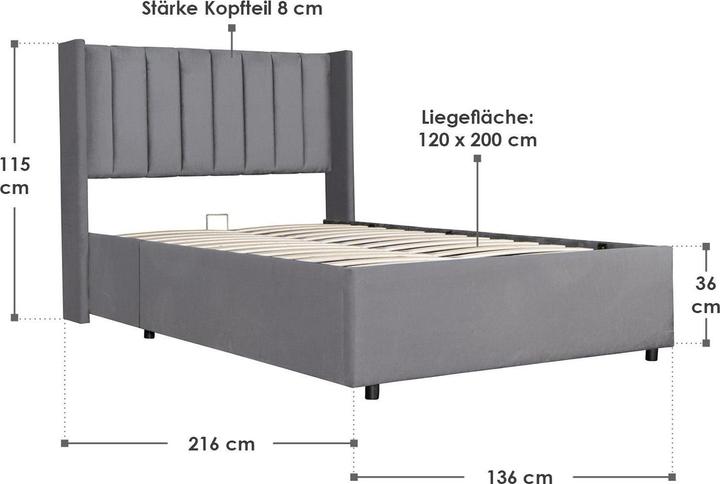 Actual product image Juskys Savona upholstered bed (120 x 200 cm)
