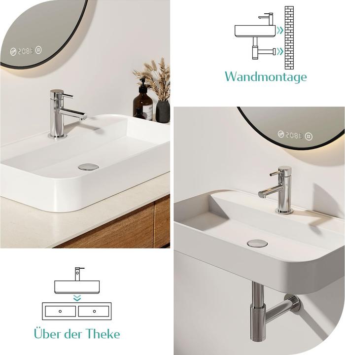 Immagine prodotto Emke Lavabo da appoggio, in ceramica, a parete/da appoggio, bianco lucido, con foro per rubinetto (400 mm, 600 mm)