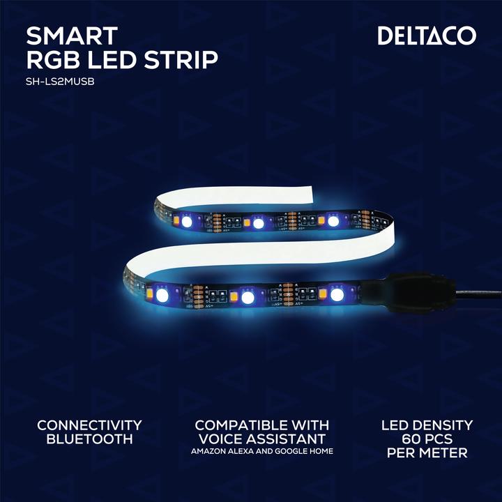 Actual product image Deltaco USB-powered LED loop (RGB, Multicoloured, White, RGBW, 200 cm, Indoor, Outdoor)