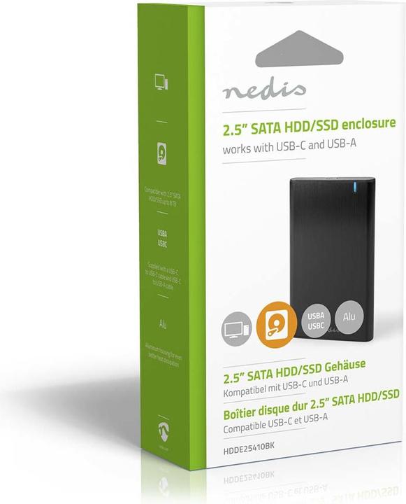 Immagine prodotto Nedis Custodia per disco rigido 2,5" | USB 3.2 Gen1 | USB Type-A / USB Type-C™ | Notebook / PC | Alluminio (2.5")