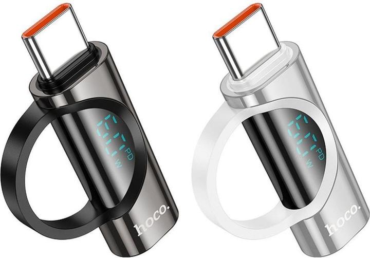 Actual product image Hoco Cable adapter Type C (male) to Lightning (female) with digital display 3A 60W UA32A silver (Lightning, USB-A)