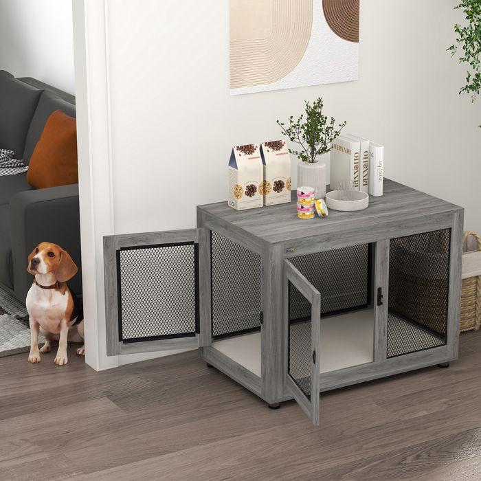 Immagine prodotto Swisshandel24 Hundekäfig für Zuhause, Hundebox mit 2 Türen, Waschbaren Kissen, Grau