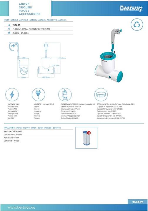 Energy Label Bestway Skimatic 2-in-1 Einhängeskimmer/ Filterpumpen-Kombination 3.974 l/h