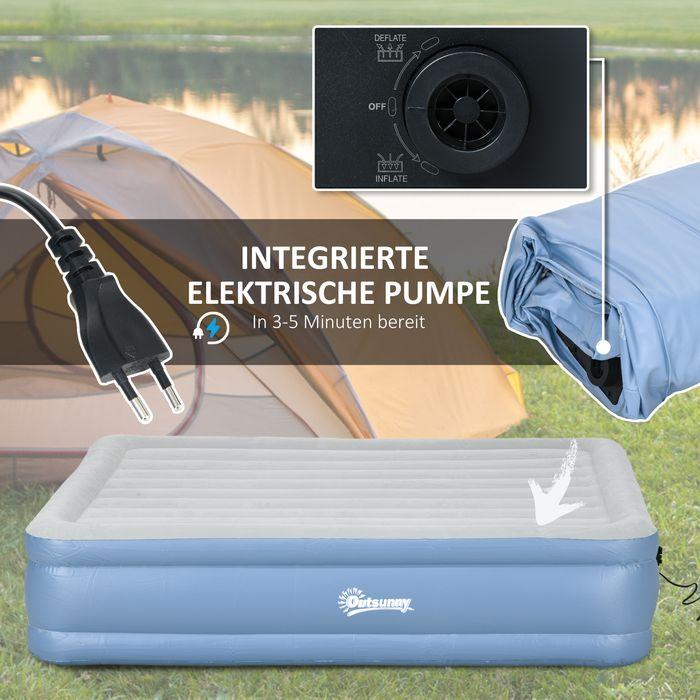 Actual product image Swisshandel24 Camping mattress for 2 people, inflatable, built-in pump, carrying bag, 203x152x46cm, light blue (152 x 203 cm)