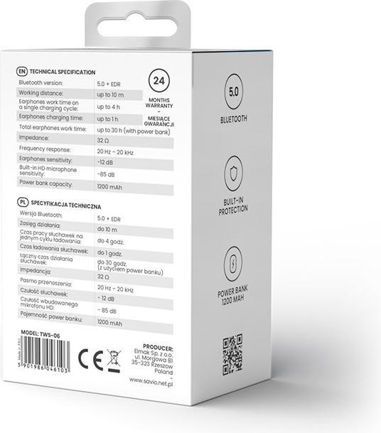 Produktbild Savio TWS-06 Bluetooth 5.0 + EDR Kopfhörer & Headset im Ohr Schwarz (120 h, Kabellos)