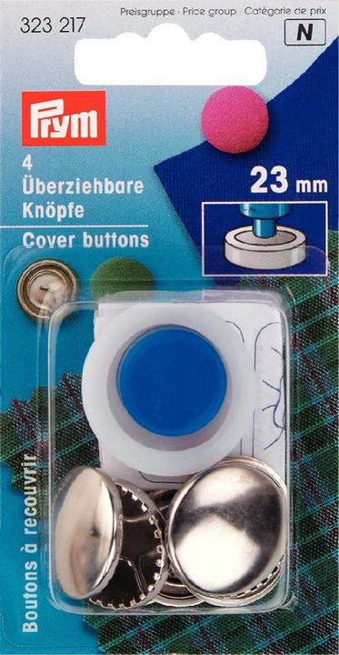 Produktbild Prym Knopf Überziehbar mit Werkzeug, silber 23 mm, Karte 4 Stk.
