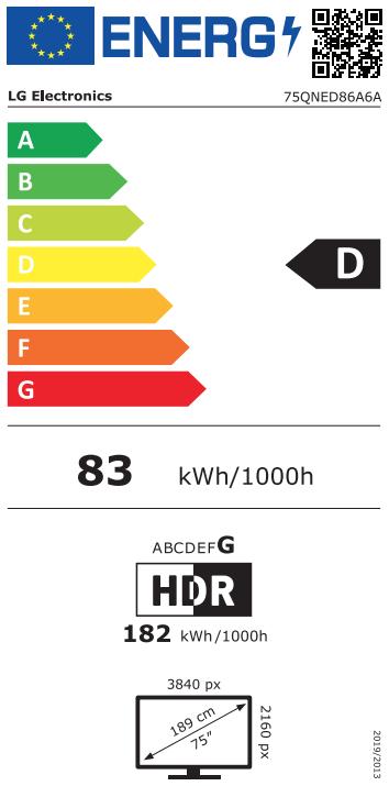 Label énergétique LG 75-Zoll QNED evo AI QNED86 MiniLED 4K Smart TV (75", QNED)