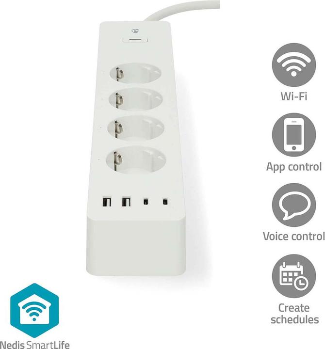 Immagine prodotto Nedis SmartLife Power Strip Wi-Fi | Hybrid (CEE 7/7) / USB A / USB-C™ | 16 A | 3680 W | 2.00 m | 0 -